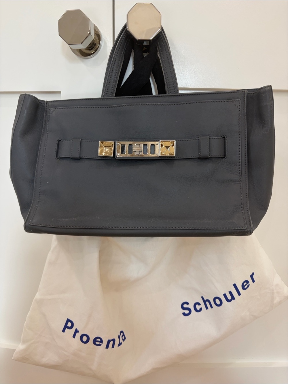 Proenza Schouler PS11 Leather Tote in Grey with Inverted-stud hardware closure